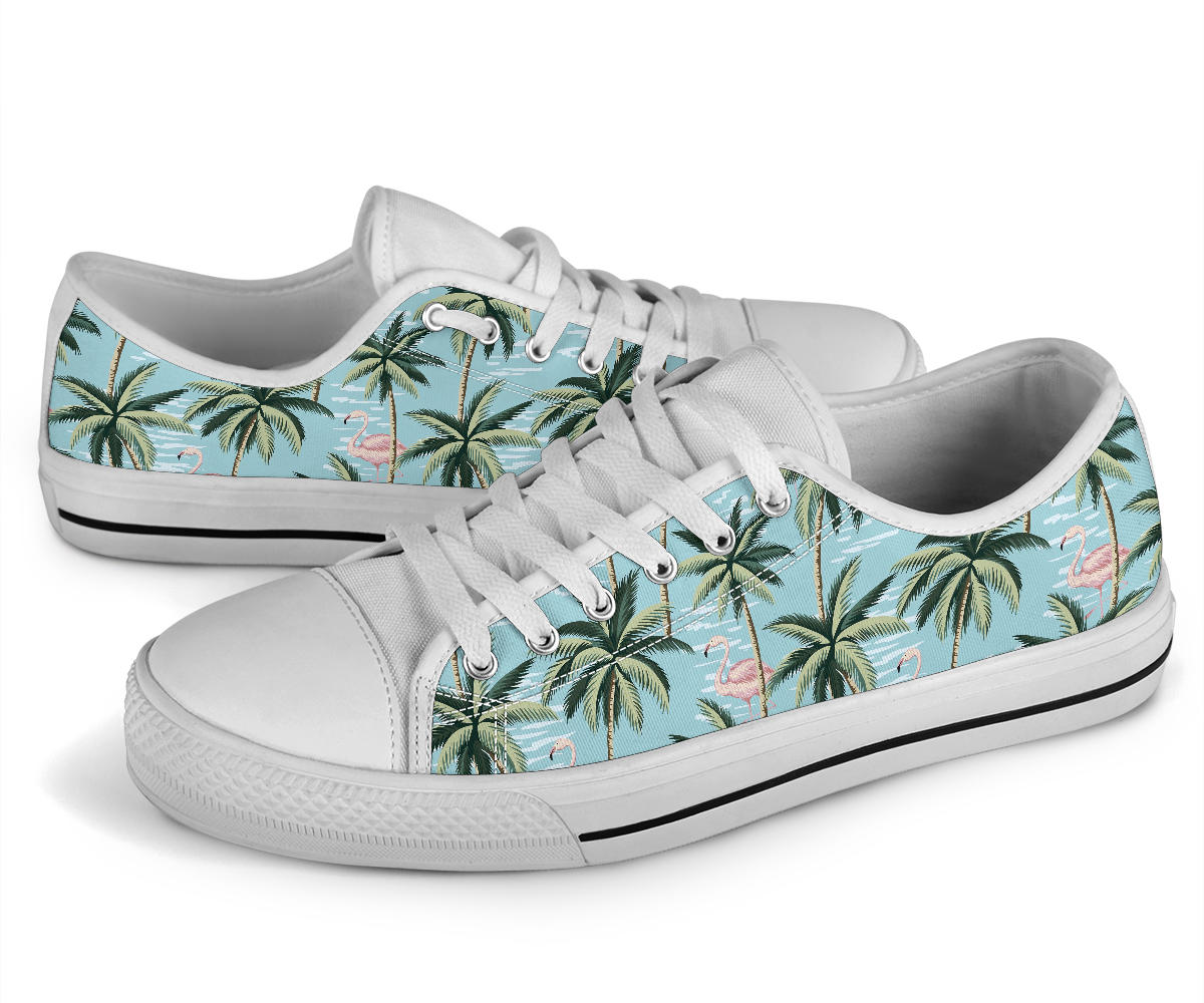 Palm Tree Pattern Print Design PT05 White Bottom Low Top Shoes