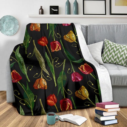 Tulip Embroidered Pattern Print Design TP01 Fleece Blanket