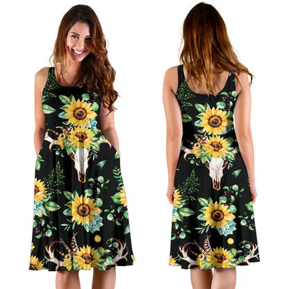 Sunflower Pattern Print Design SF08 Midi Dress