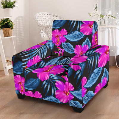 Neon Pink Hibiscus Pattern Print Design HB015 Armchair Slipcover