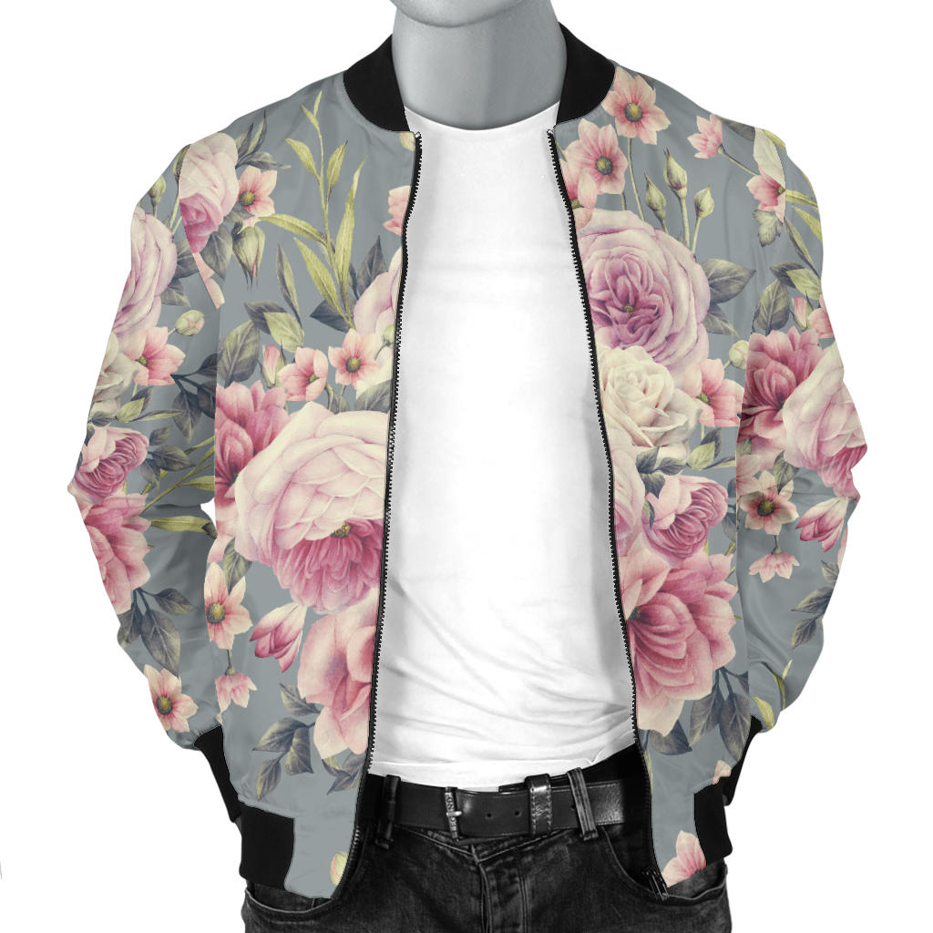 Peony Pattern Print Design PE05 Men Bomber Jacket