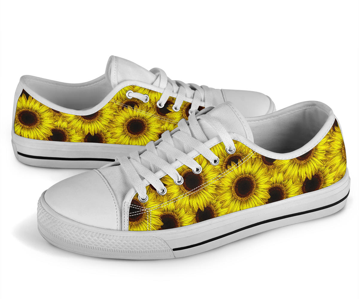 Sunflower Pattern Print Design SF011 White Bottom Low Top Shoes