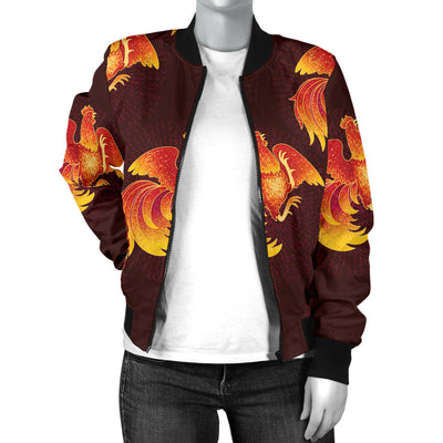 Rooster Pattern Print Design A04 Women's Bomber Jacket