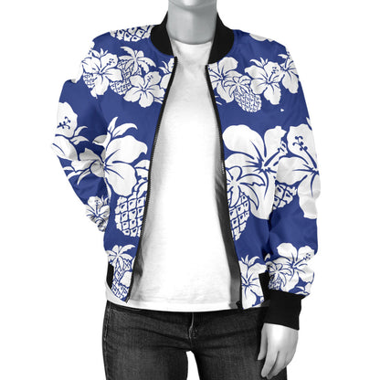 Hawaiian Themed Pattern Print Design H07 Women Bomber Jacket
