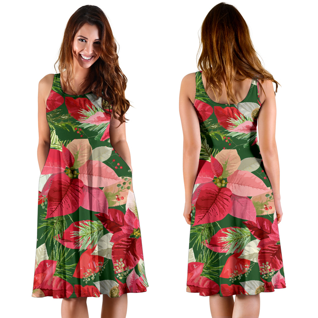 Poinsettia Pattern Print Design POT03 Midi Dress
