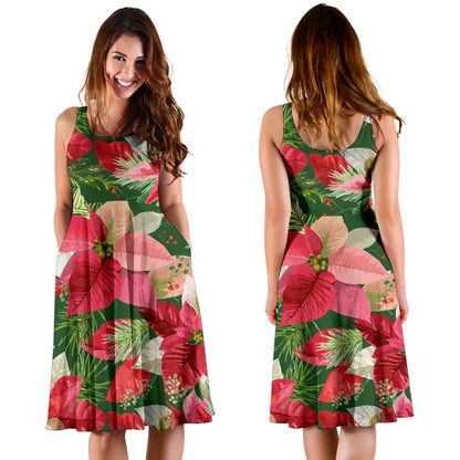 Poinsettia Pattern Print Design POT03 Midi Dress