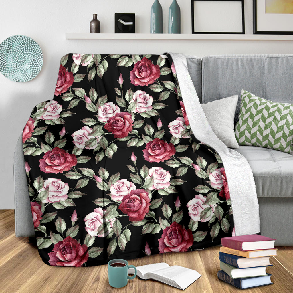 Rose Red Pink Pattern Print Design RO03 Fleece Blanket
