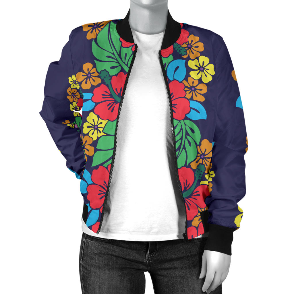 Hawaiian Themed Pattern Print Design H03 Women Bomber Jacket
