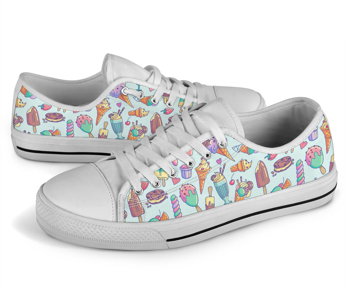 Ice Cream Pattern Print Design IC02 White Bottom Low Top Shoes