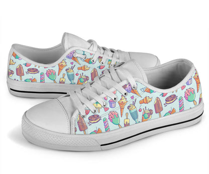Ice Cream Pattern Print Design IC02 White Bottom Low Top Shoes