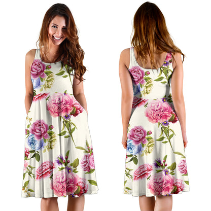 Carnations Pattern Print Design CN02 Midi Dress