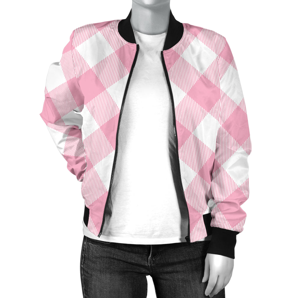 Gingham Pink Pattern Print Design 02 Women's Bomber Jacket