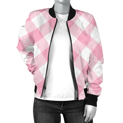 Gingham Pink Pattern Print Design 02 Women's Bomber Jacket