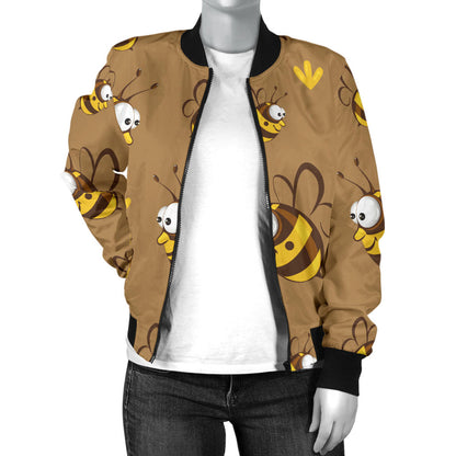 Bee Pattern Print Design BEE09 Women Bomber Jacket