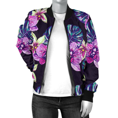 Orchid Pattern Print Design OR010 Women Bomber Jacket