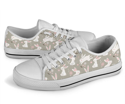 Rabbit Pattern Print Design RB03 White Bottom Low Top Shoes