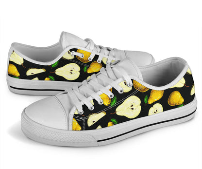 Pear Pattern Print Design PE01 White Bottom Low Top Shoes