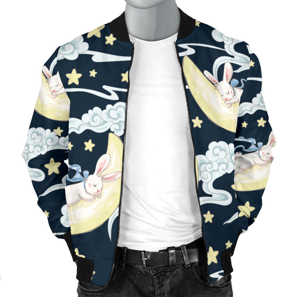 Rabbit Sleeping Pattern Print Design RB08 Men Bomber Jacket