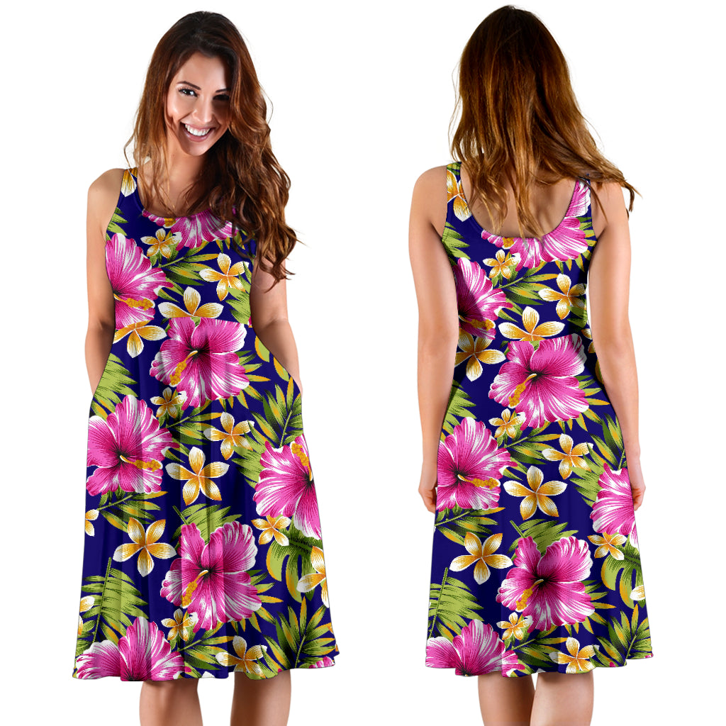 Pink Hibiscus Pattern Print Design HB027 Midi Dress
