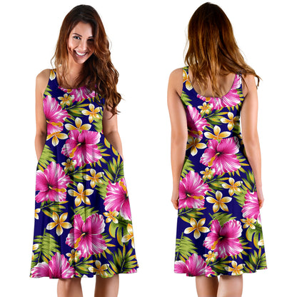 Pink Hibiscus Pattern Print Design HB027 Midi Dress
