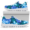 Blue Neon Sea Turtle Print Sneakers White Bottom Shoes