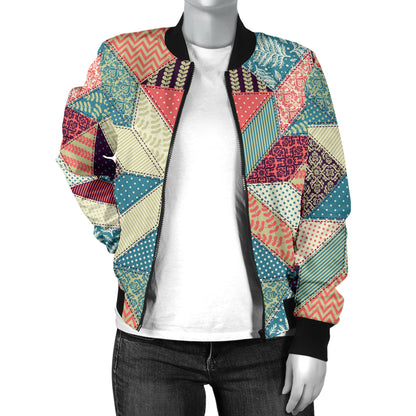 Patchwork Pattern Print Design 02 Women's Bomber Jacket