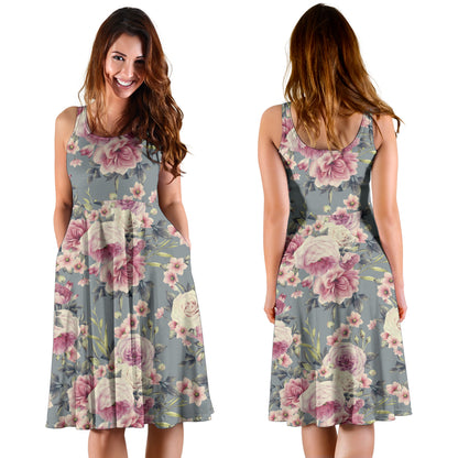 Peony Pattern Print Design PE05 Midi Dress