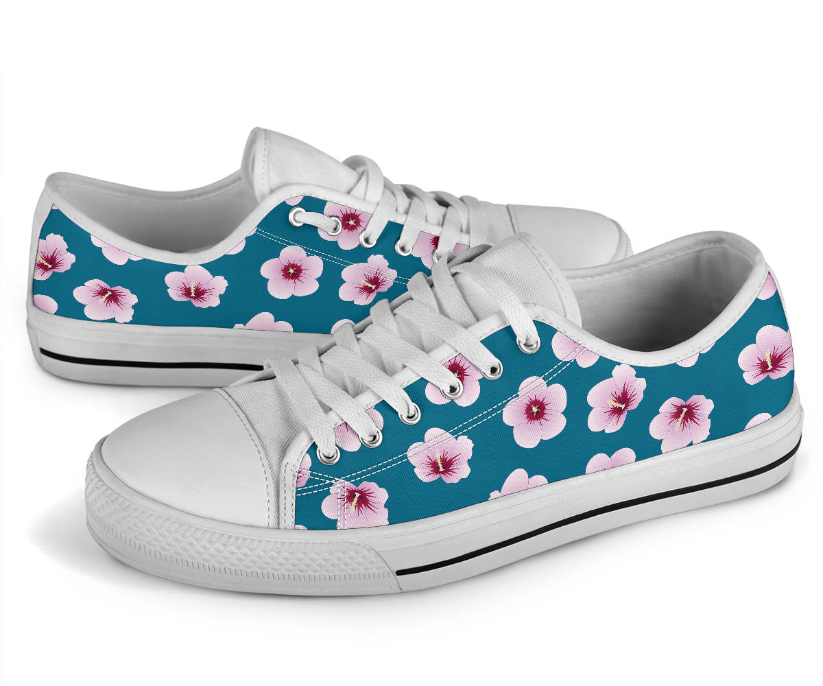 Cherry Blossom Pattern Print Design CB08 White Bottom Low Top Shoes