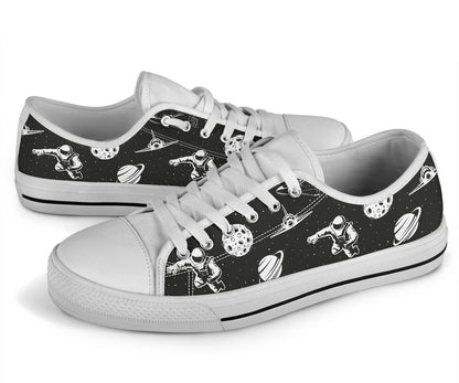 Space Astronauts Print White Bottom Low Top Shoes