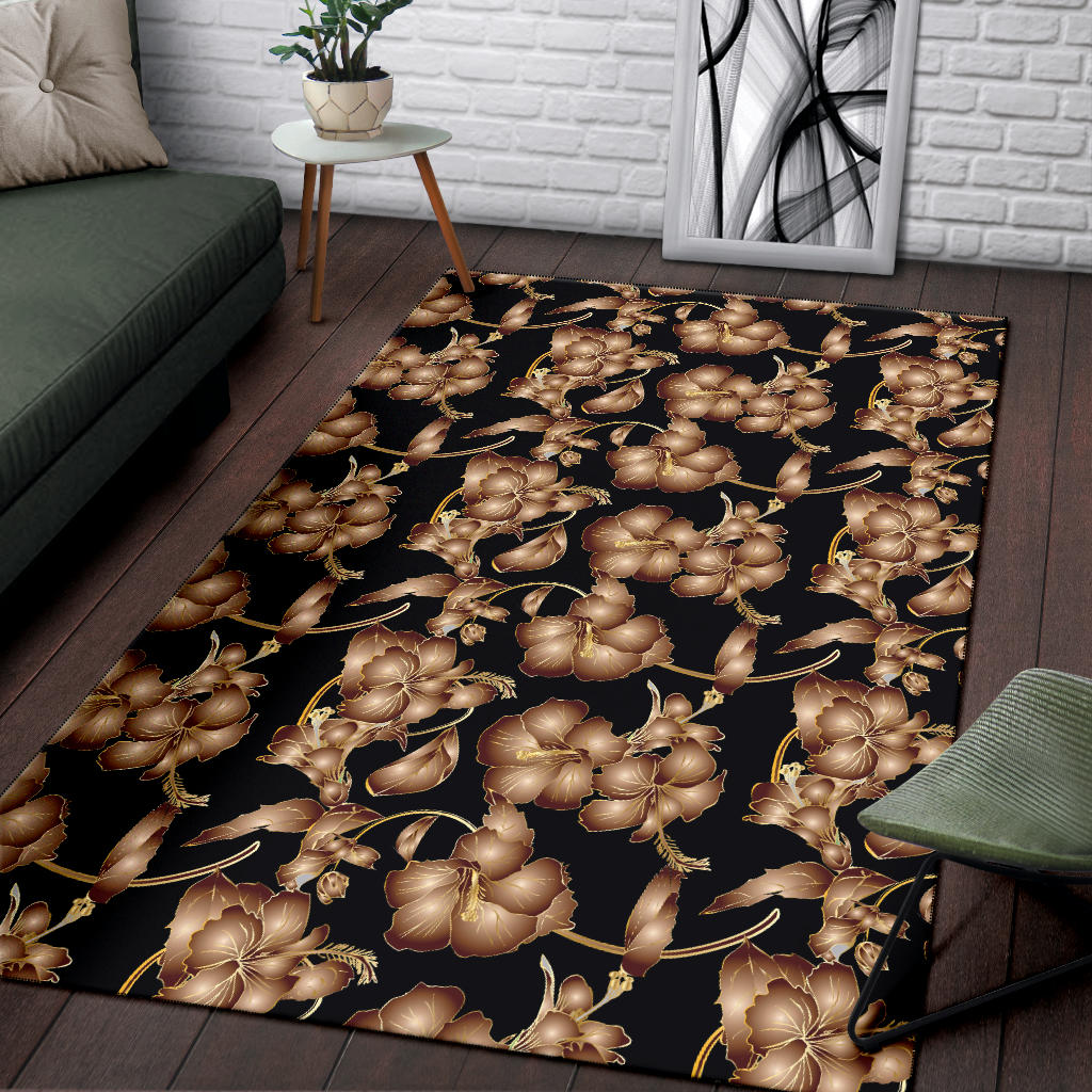 Brown Hibiscus Pattern Print Design HB06 Area Rugs