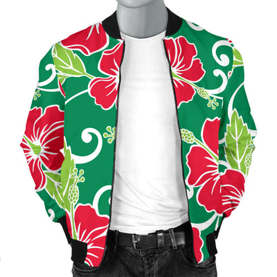 Red Hibiscus Pattern Print Design HB019 Men Bomber Jacket