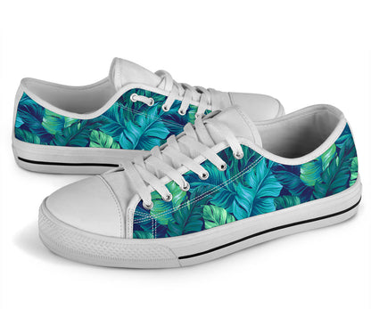 Banana Leaf Pattern Print Design BL05 White Bottom Low Top Shoes