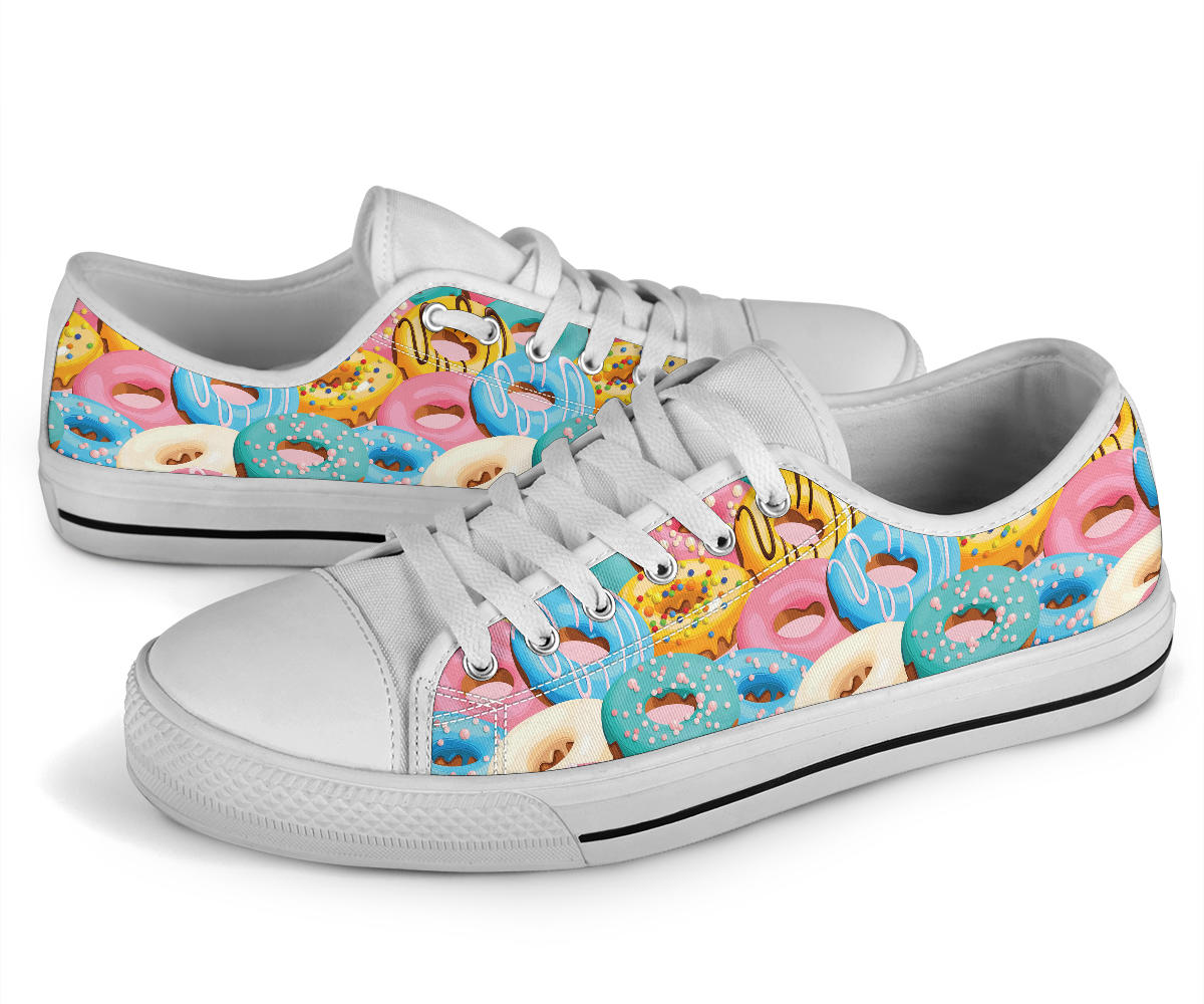 Donut Pattern Print Design DN01 White Bottom Low Top Shoes