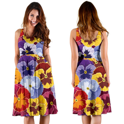 Pansy Pattern Print Design PS01 Midi Dress