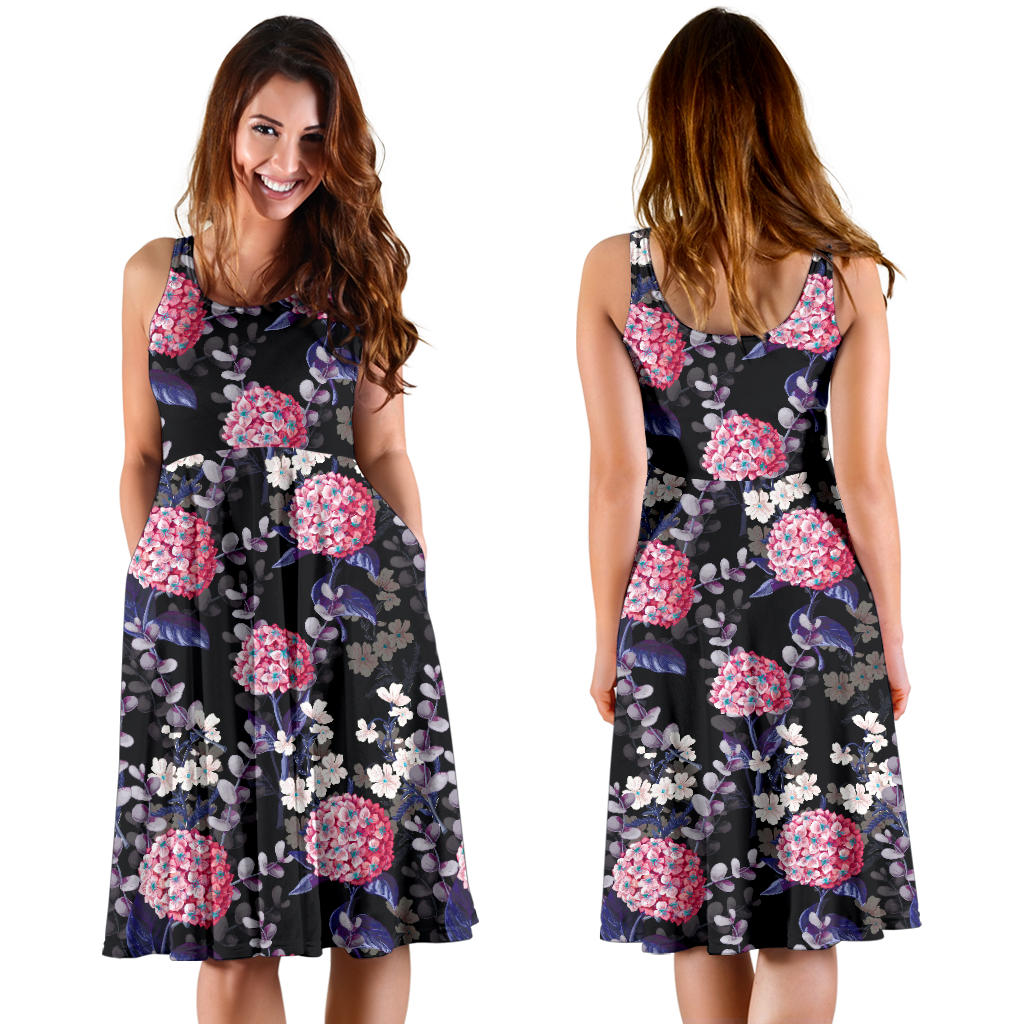 Hydrangea Pattern Print Design HD04 Midi Dress