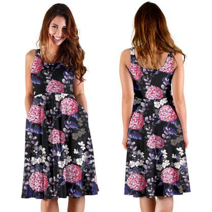 Hydrangea Pattern Print Design HD04 Midi Dress