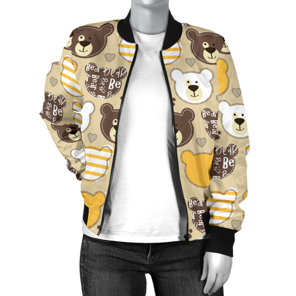 Bear PatchworkPattern Print Design 01 Women's Bomber Jacket