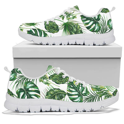 Green Pattern Tropical Palm Leaves Sneakers White Bottom Shoes