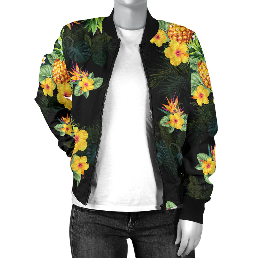 Pineapple Tropical Flower Print Pattern Women Bomber Jacket