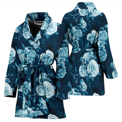 Rose Blue Pattern Print Design RO014 Women Bathrobe