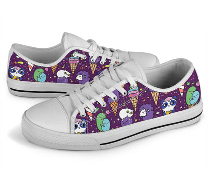 Ice Cream Pattern Print Design IC07 White Bottom Low Top Shoes