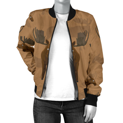 Moose Pattern Print Design 03 Women's Bomber Jacket