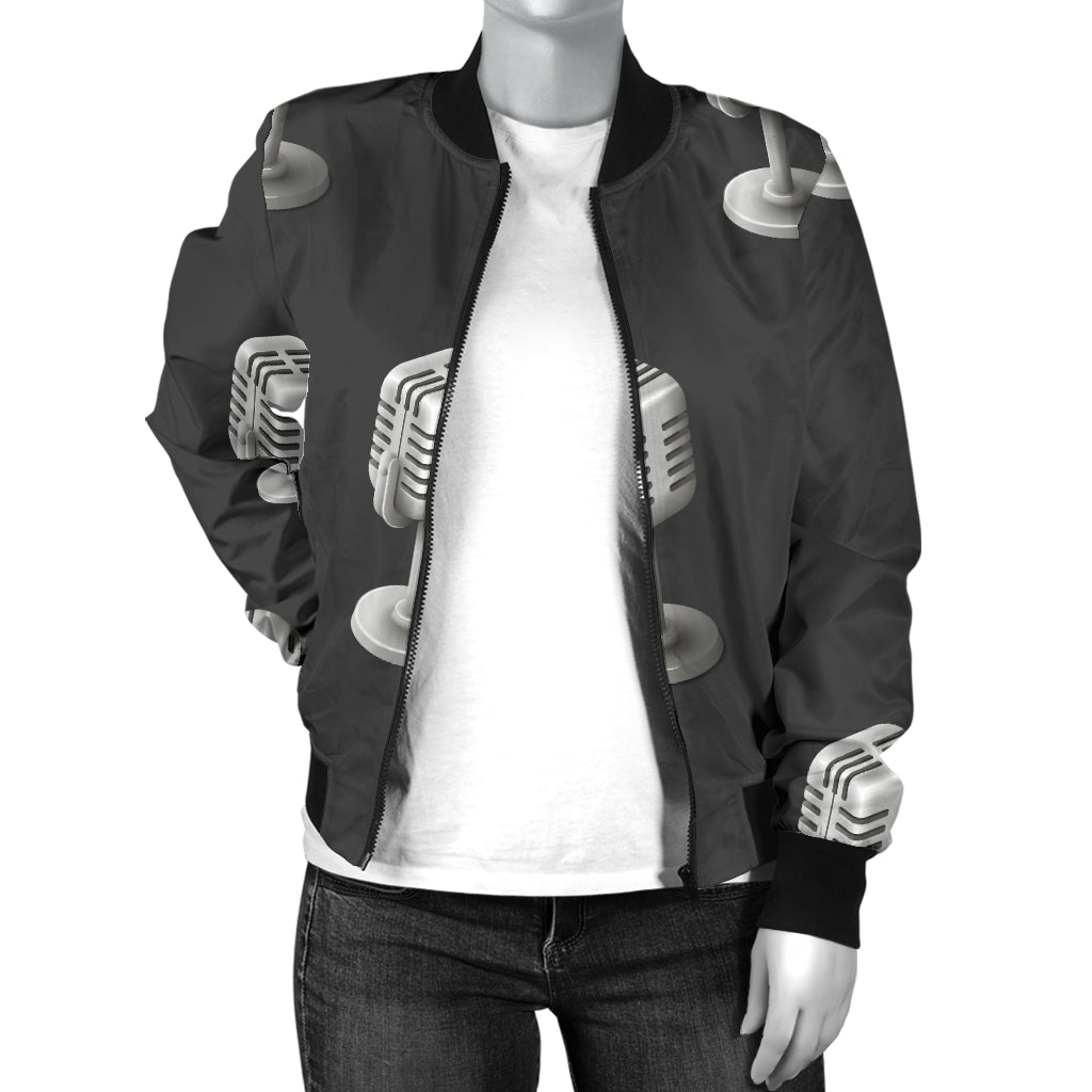 Microphone Vintage Pattern Print Design 01 Women's Bomber Jacket