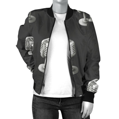 Microphone Vintage Pattern Print Design 01 Women's Bomber Jacket