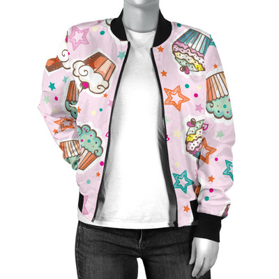 Cupcake Pattern Print Design CP03 Women Bomber Jacket