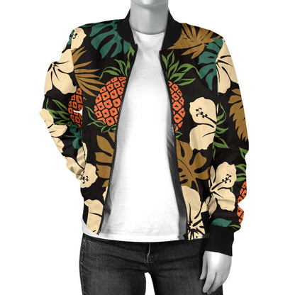 Hawaiian Themed Pattern Print Design H08 Women Bomber Jacket