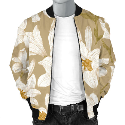 Lily Pattern Print Design LY07 Men Bomber Jacket