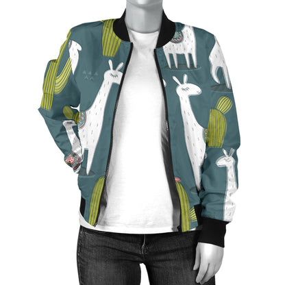 Llama Cactus Pattern Print Design 03 Women's Bomber Jacket