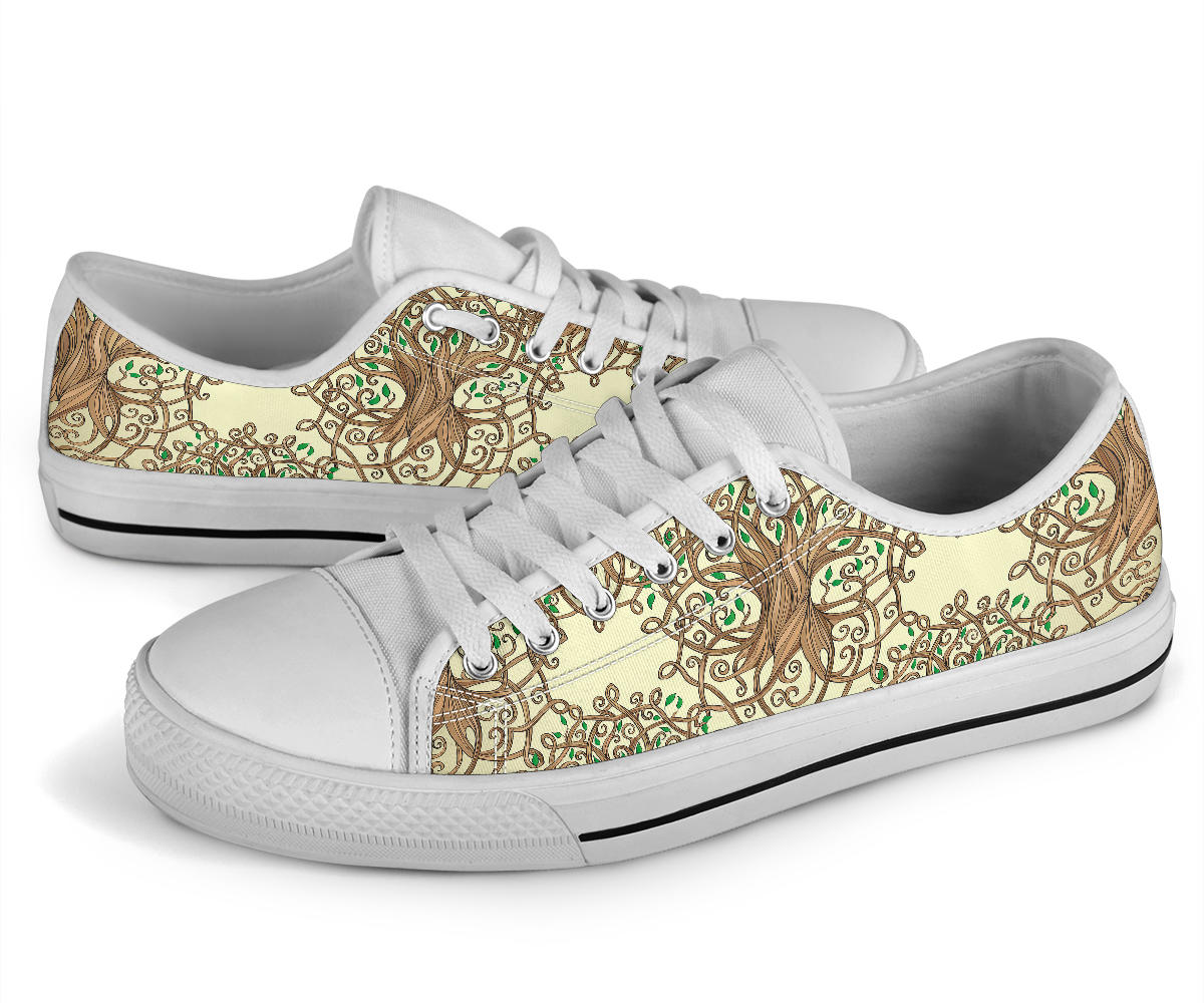 Celtic Tree of life White Bottom Low Top Shoes