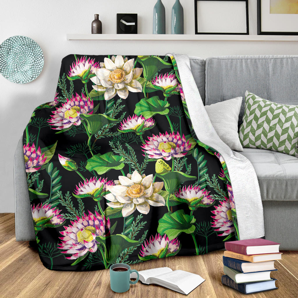 Water Lily Pattern Print Design WL010 Fleece Blanket